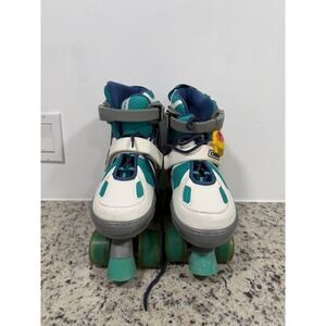 DBX Kids Adjustable Roller Skates Teal White Grey Quad Skates Size 5-8 Max Fit
